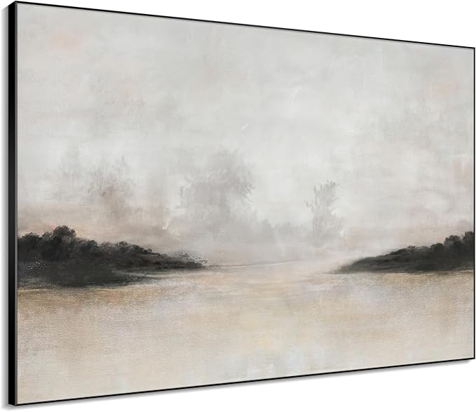 46"x60" XL Framed Wall Art - Misty Minimalist Nature Landscape (Frame Assembly Required)