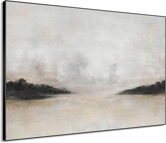 46"x60" XL Framed Wall Art - Misty Minimalist Nature Landscape (Frame Assembly Required)