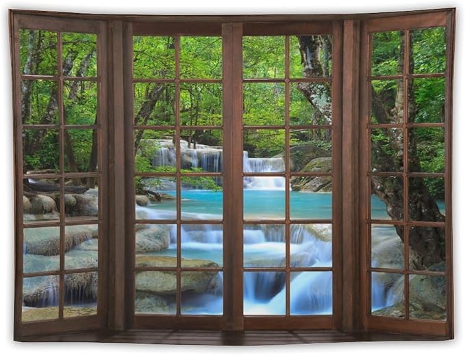 ZhiRain Waterfall Tree Landscape Tapestry Wall Hanging Natural Scenery Forest Garden Spring Stone River Tapestries Home Decor for Living Room Bedroom Apartment Farmhouse Dorm 30"x40"