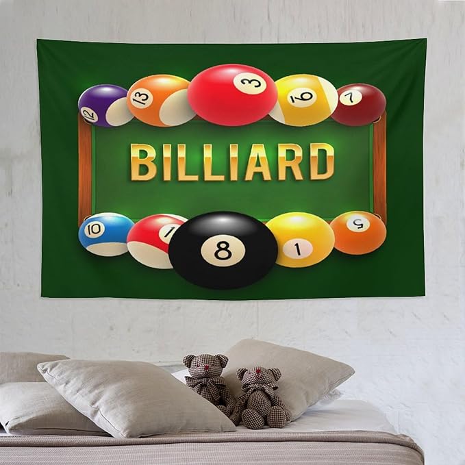 ZhiRain Snooker Billiards Tapestry Wall Hanging Modern Sports Theme Billiard Eight Ball Tapestries Home Decor for Living Room Bedroom Farmhouse Apartment Dorm 60"x90"