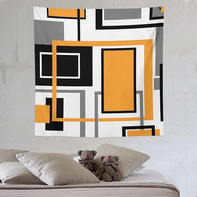 ZhiRain Modern Orange Tapestry Wall Hanging Geometric Gray Abstract Black And Grey Tapestries Home Decor for Living Room Bedroom Farmhouse Apartment Dorm 60"x60"