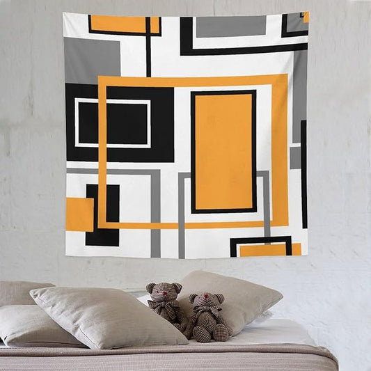 ZhiRain Modern Orange Tapestry Wall Hanging Geometric Gray Abstract Black And Grey Tapestries Home Decor for Living Room Bedroom Farmhouse Apartment Dorm 60"x60"
