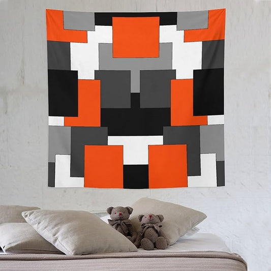 ZhiRain Orange And Black Tapestry Wall Hanging Gray White Geometric Silver Dark Abstract Square Art Tapestries Home Decor for Living Room Bedroom Apartment Farmhouse Dorm 60"x60"