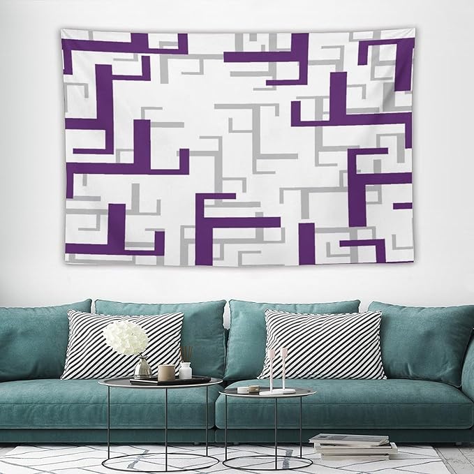 ZhiRain Purple And White Tapestry Wall Hanging Modern Geometric Spa Tapestries Home Decor for Living Room Bedroom Farmhouse Apartment Dorm 60"x90"
