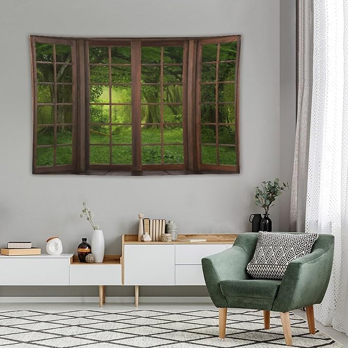 ZhiRain Landscape Forest Tapestry Wall Hanging Tropical Jungle Green Trees Foliage Woodland Nature Tapestries Home Decor for Living Room Bedroom Apartment Farmhouse Dorm 40"x60"