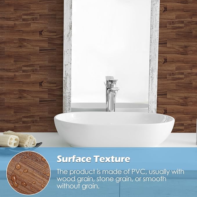 10-Pack Peel and Stick Tile Backsplash 12"X12" PVC Wall Tiles, Stick on Backsplash for Kitchen, Bathroom Tile, Fireplace Décor, Laundry Table, Stair Decals in Brown Woodgrain