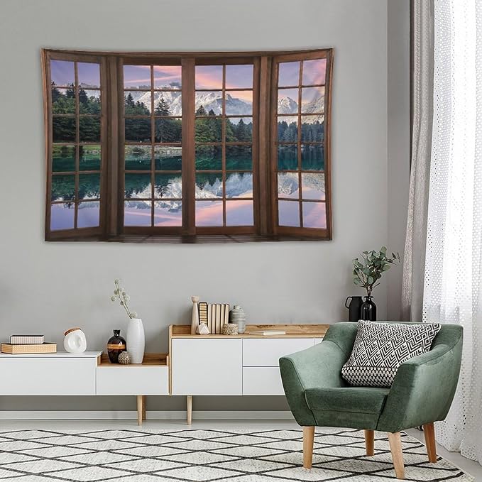 ZhiRain Beautiful Highlands Landscape Tapestry Wall Hanging Mountains Lake Colorful Sky Sunny Day Sunset Tapestries Home Decor for Living Room Bedroom Apartment Farmhouse Dorm 60"x90"