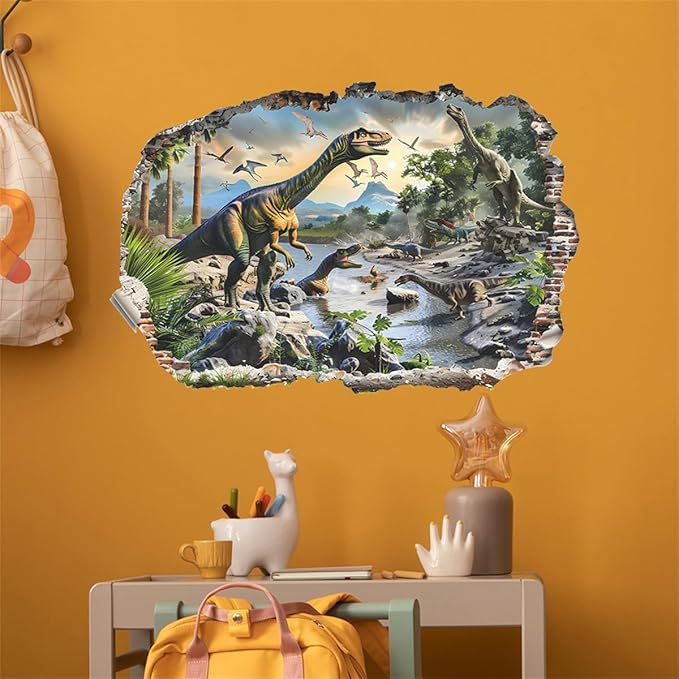 WALLMEII Safari Animals Wall Decor Decals Wall-Breaking Dinosaur World Jungle Animal Wall Stickers Removable Peel and Stick Baby Nursery Kids Boys Bedroom Living Room Art Murals Decoration