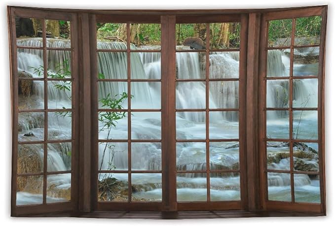 ZhiRain Nature Waterfall Landscape Tapestry Wall Hanging Forest Bamboo Garden Jungle Stream Scenery Tapestries Home Decor for Living Room Bedroom Apartment Farmhouse Dorm 40"x60"