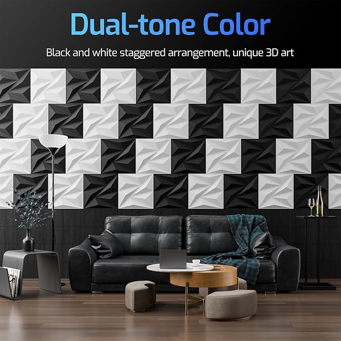 3D Wall Panels for Interior Wall Decor, 32 pcs PVC Wall Panels, 11.8''x11.8'' Decorative Accent Wall Panels for Game Rooms, TV Walls Background, Living Rooms, Decorative Wall Panels, Black
