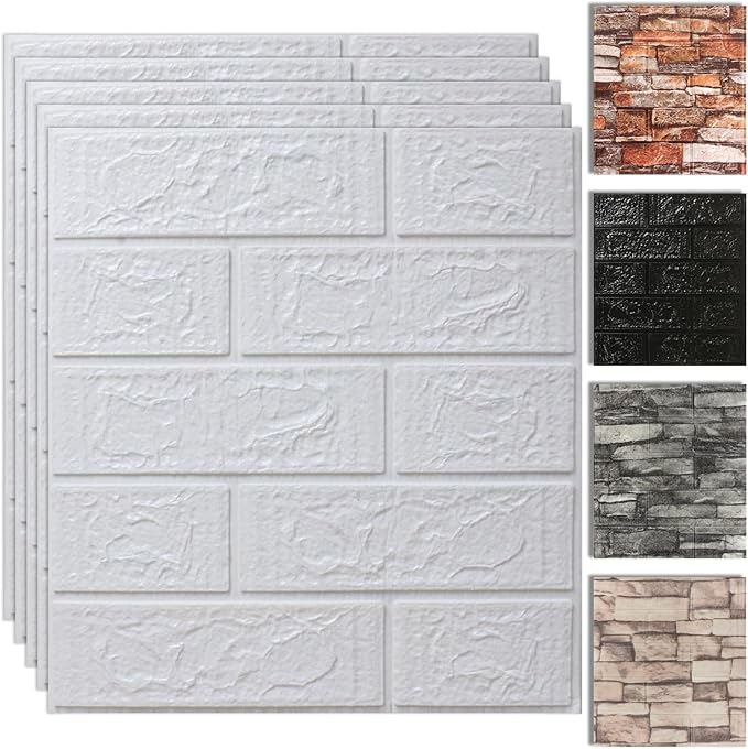 10PCS 3D Wall Panels Peel and Stick Foam, Self-Adhesive Decorative 3D Brick Wallpaper Wall Covering, Faux Stone Wall Panel Foam Brick for Living Room, Kitchen, Bathroom