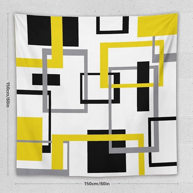 ZhiRain Yellow Black Geometric Tapestry Wall Hanging Neutral Abstract Modern Tapestries Home Decor for Living Room Bedroom Apartment Farmhouse Dorm 60"x60"