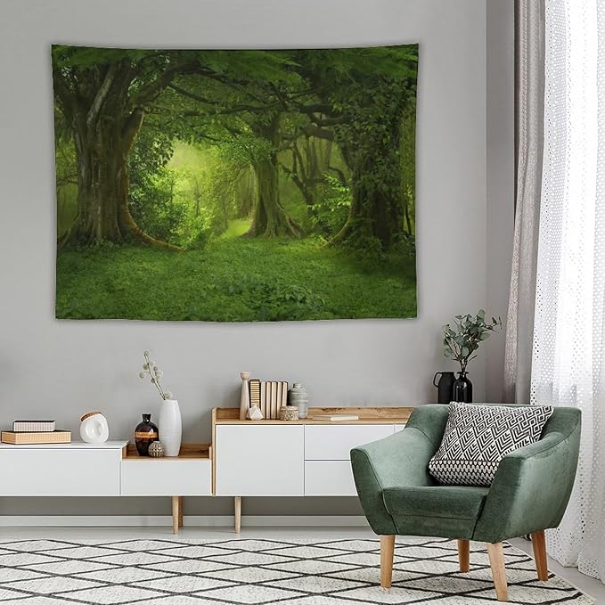 ZhiRain Landscape Forest Tapestry Wall Hanging Tropical Jungle Green Trees Foliage Woodland Nature Tapestries Home Decor for Living Room Bedroom Apartment Farmhouse Dorm 60"x80"