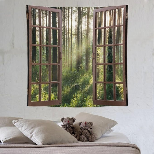 ZhiRain Forest Tree Scenery Tapestry Wall Hanging Nature Landscape Sunshine Through Tree Green Fresh Woodland Tapestries Home Decor for Living Room Bedroom Apartment Farmhouse Dorm 60"x60"