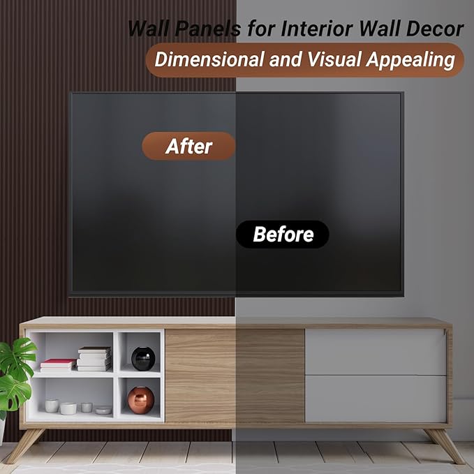 3D Wall Panels for Interior Wall Decor 16 Pack 48"x 6", WPC Black Walnut Accent Wall Panels Decorative Covering Wainscoting Panels, Slat Wall Paneling for Bedroom, TV Wall Decor for Living Room