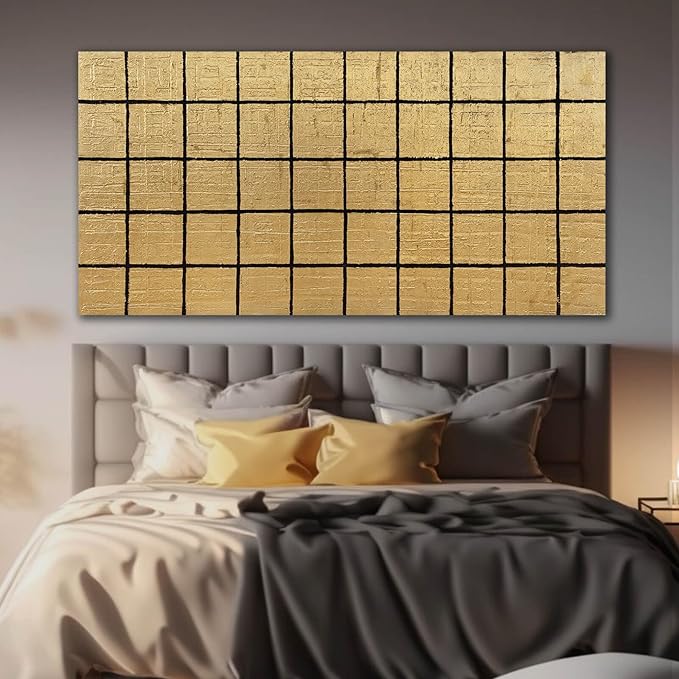 YJYart Geometric Wall Art Black and Gold Wall Decor Contemporary Pictures 24"x48" Wall Canvas Decor for Bedroom Office Decorations