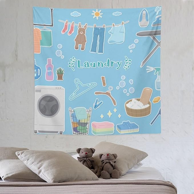 ZhiRain Laundry Room Tapestry Wall Hanging Vintage Funny Farmhouse Rustic Tapestries Home Decor for Living Room Bedroom Farmhouse Apartment Dorm 60"x60"
