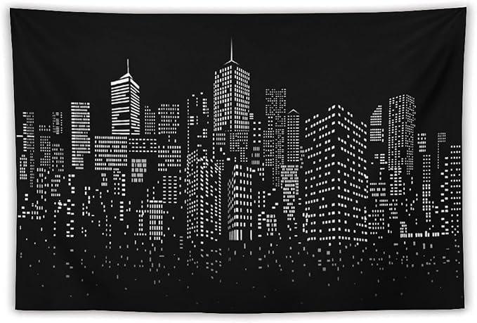 ZhiRain New York City Landscape Tapestry Wall Hanging Black Night America Modern Cityscape Tapestries Home Decor for Living Room Bedroom Apartment Farmhouse Dorm 40"x60"