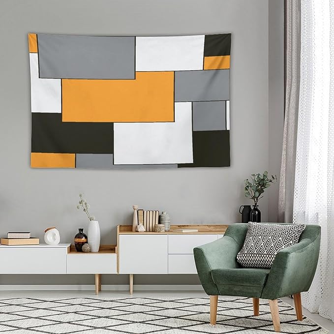 ZhiRain Modern Tapestry Wall Hanging Orange And Gray Black Tapestries Home Decor for Living Room Bedroom Farmhouse Apartment Dorm 40"x60"