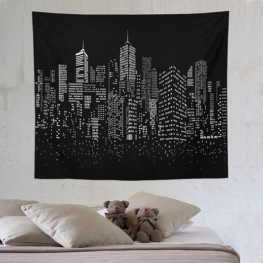 ZhiRain New York City Landscape Tapestry Wall Hanging Black Night America Modern Cityscape Tapestries Home Decor for Living Room Bedroom Apartment Farmhouse Dorm 50"x60"