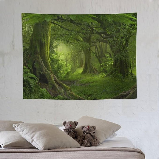 ZhiRain Misty Forest Tapestry Wall Hanging Green Tree in Jungle Forest Nature Scenery Woodland Tapestries Home Decor for Living Room Bedroom Farmhouse Apartment Dorm 30"x40"