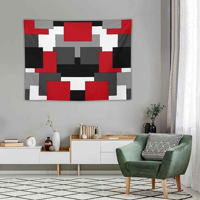 ZhiRain Red And Black Tapestry Wall Hanging Gray White Geometric Silver Dark Abstract Square Art Tapestries Home Decor for Living Room Bedroom Apartment Farmhouse Dorm 30"x40"