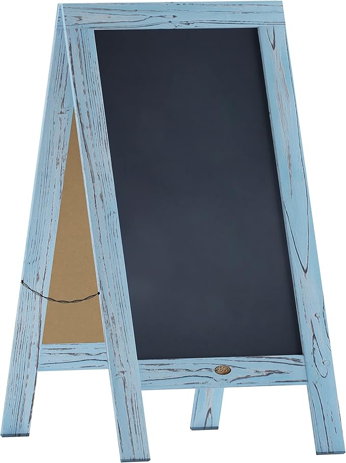 A Frame Chalkboard by HBCY Creations: 40x20 Solid Wood A-Frame Sign Robin Blue Double-Sided Magnetic Board, Chalkboard Menu Board, for Restaurants, Cafés, Weddings - Heavy Duty Hinges