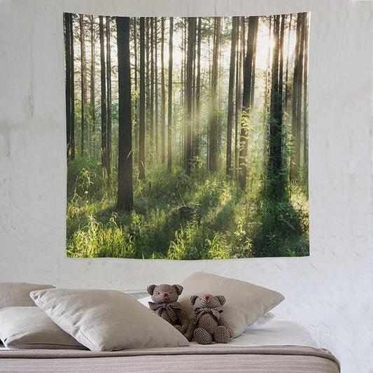 ZhiRain Forest Tree Tapestry Wall Hanging Nature Landscape Sunshine Through Tree Green Fresh Woodland Scenery Tapestries Home Decor for Living Room Bedroom Apartment Farmhouse Dorm 60"x60"
