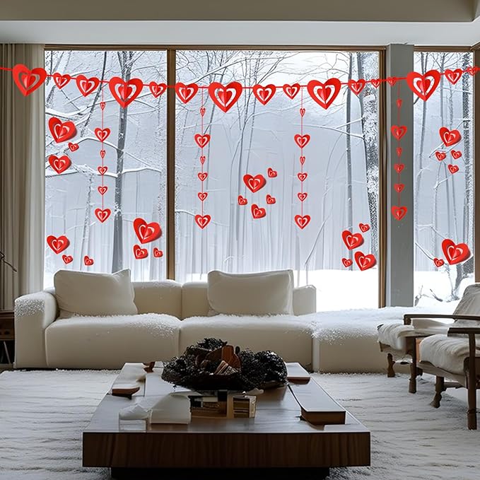 60 Pcs Valentines Day Wall Decorations - 3D Heart Stickers, Waterproof Wall Decals for Home, Bedroom, Wedding, Anniversary, Party, Office, and School Decor (Red)