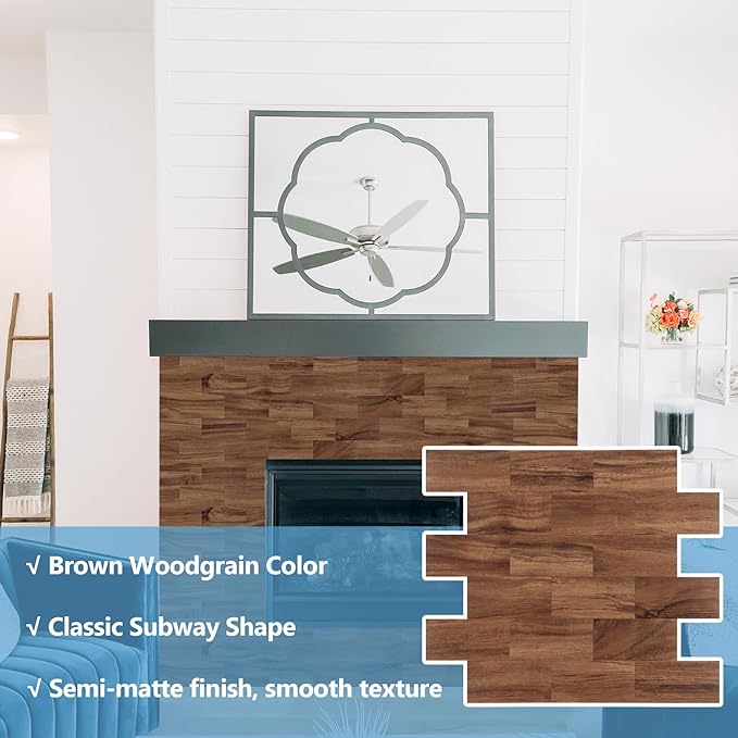 20-Pack Peel and Stick Tile Backsplash 12"X12" PVC Wall Tiles, Stick on Backsplash for Kitchen, Bathroom Tile, Fireplace Décor, Laundry Table, Stair Decals in Brown Woodgrain