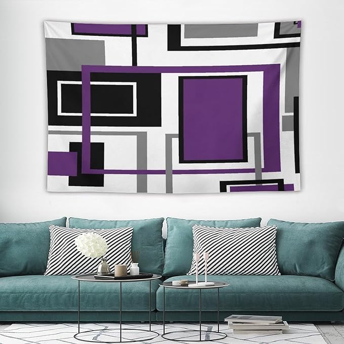 ZhiRain Purple Modern Tapestry Wall Hanging Geometric Purple Gray Black Tapestries Home Decor for Living Room Bedroom Farmhouse Apartment Dorm 40"x60"
