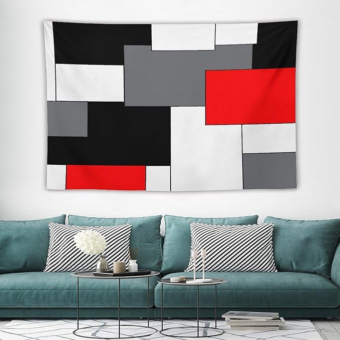 ZhiRain Black,Grey,Red,White Tapestry Wall Hanging Geometry Pattern Digital Print Multicolor Tapestries Home Decor for Living Room Bedroom Farmhouse Apartment Dorm 60"x90"