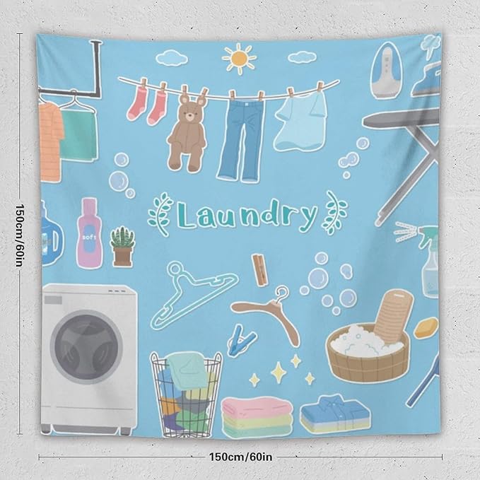 ZhiRain Laundry Room Tapestry Wall Hanging Vintage Funny Farmhouse Rustic Tapestries Home Decor for Living Room Bedroom Farmhouse Apartment Dorm 60"x60"