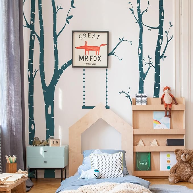 Yeysynana Large Tree Wall Decals Huge Size Birch Tree Forest Wall Art Peel and Stick DIY Wall Stickers for Nursery Kids Bedroom Living Room Wall Decor (Dark Green)