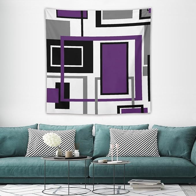 ZhiRain Purple Modern Tapestry Wall Hanging Geometric Purple Gray Black Tapestries Home Decor for Living Room Bedroom Farmhouse Apartment Dorm 60"x60"