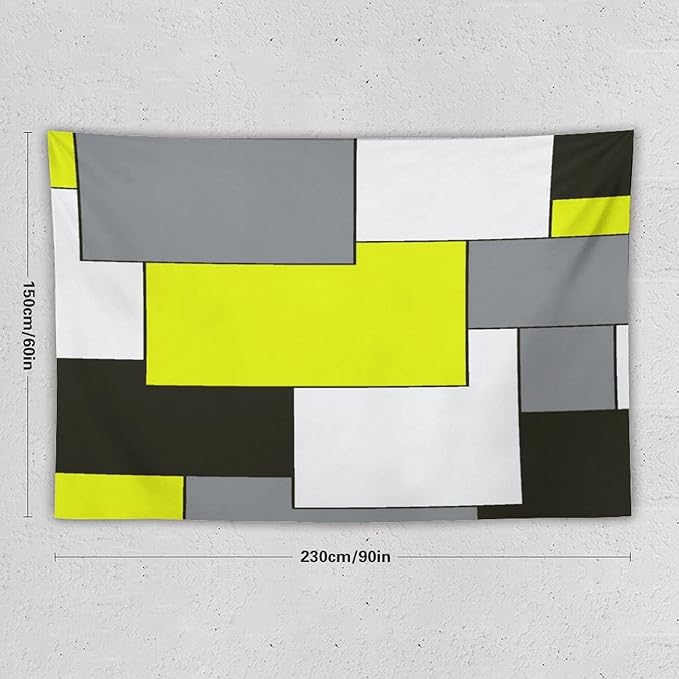 ZhiRain Modern Geometry Tapestry Wall Hanging Yellow And Gray Black Tapestries Home Decor for Living Room Bedroom Farmhouse Apartment Dorm 60"x90"