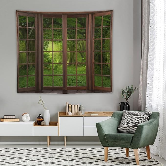 ZhiRain Landscape Forest Tapestry Wall Hanging Tropical Jungle Green Trees Foliage Woodland Nature Tapestries Home Decor for Living Room Bedroom Apartment Farmhouse Dorm 50"x60"