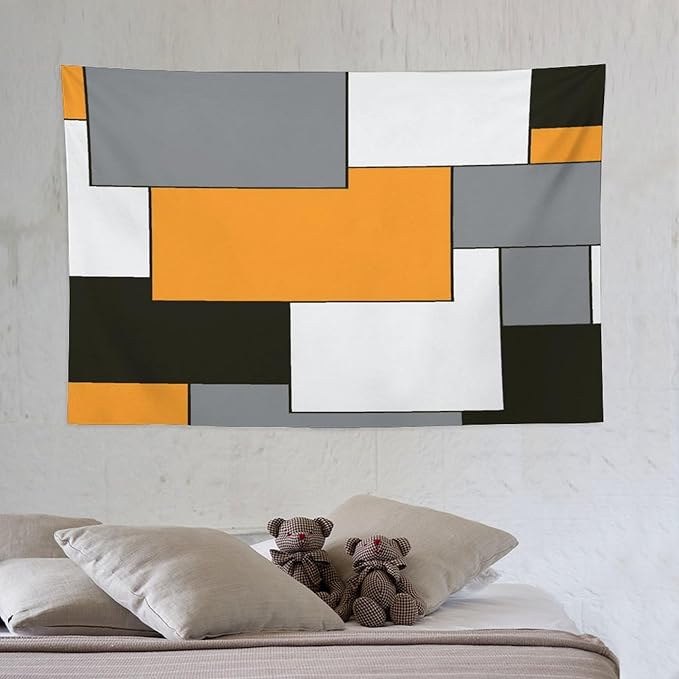 ZhiRain Modern Tapestry Wall Hanging Orange And Gray Black Tapestries Home Decor for Living Room Bedroom Farmhouse Apartment Dorm 40"x60"