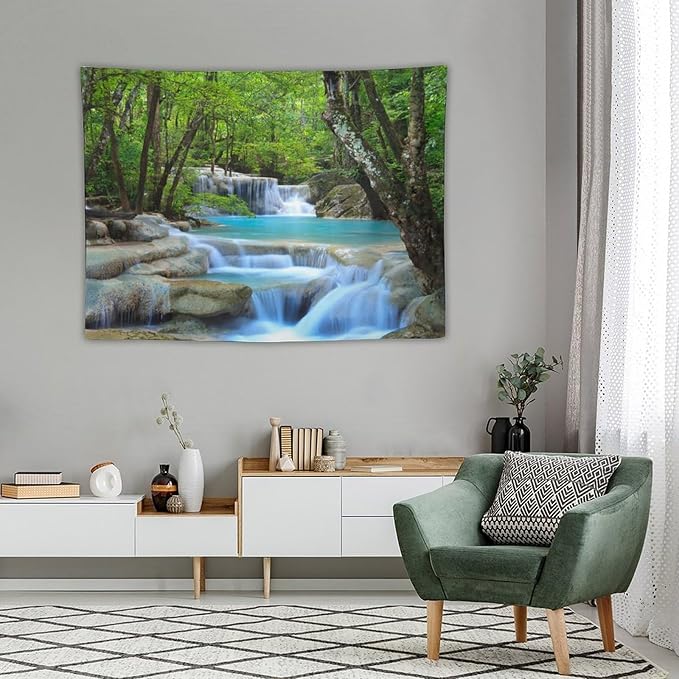 ZhiRain Waterfall Tree Tapestry Wall Hanging Natural Scenery Forest Garden Spring Stone River Tapestries Home Decor for Living Room Bedroom Apartment Farmhouse Dorm 30"x40"