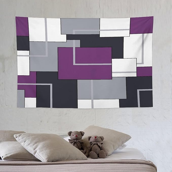 ZhiRain Purple Black White Tapestry Wall Hanging Modern Gray Geometric Abstract Aesthetic Tapestries Home Decor for Living Room Bedroom Farmhouse Apartment Dorm 40"x60"