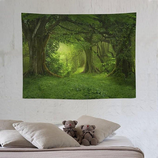 ZhiRain Landscape Forest Tapestry Wall Hanging Tropical Jungle Green Trees Foliage Woodland Nature Tapestries Home Decor for Living Room Bedroom Apartment Farmhouse Dorm 30"x40"
