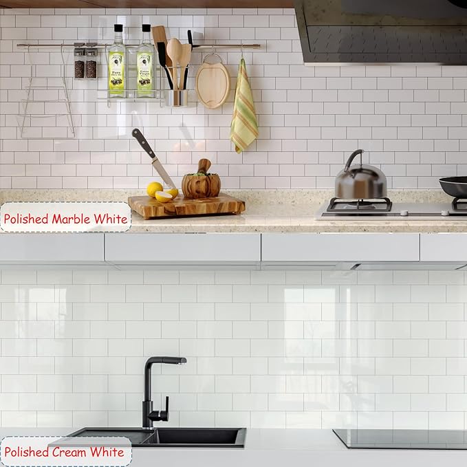 20-Pack Peel and Stick Tile Backsplash 12"X12" PVC Wall Tiles, Stick on Backsplash for Kitchen, Bathroom Tile, Fireplace Décor, Laundry Table, Stair Decals in Vintage Polished Marble