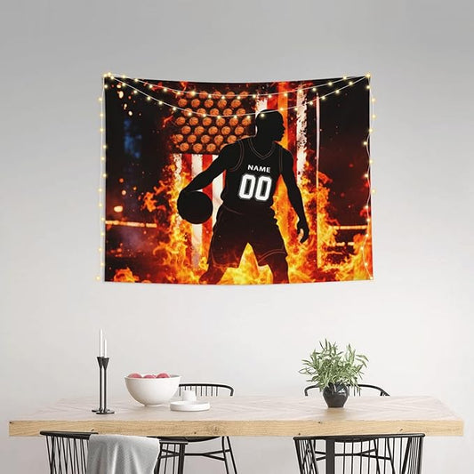 Zufygsni Personalized Sports Theme Wall Tapestry Custom Name With Number Decor For Bedroom Room And Dorm