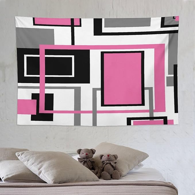 ZhiRain Modern Pink Tapestry Wall Hanging Geometric Pink Gray Black Tapestries Home Decor for Living Room Bedroom Farmhouse Apartment Dorm 60"x90"