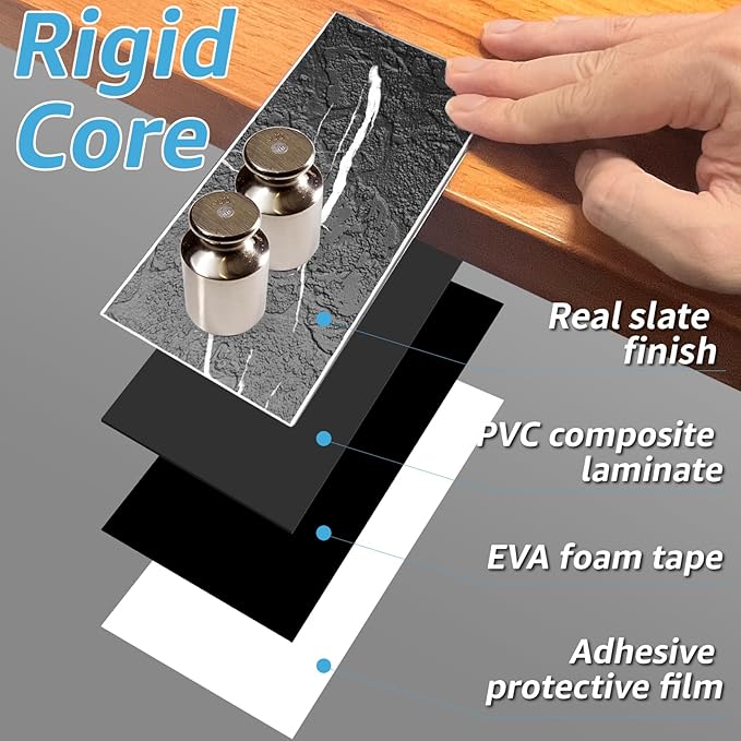 Art3d 102-Piece Faux Stone Peel and Stick Backsplash Tile, Waterproof Thick PVC Stick On Subway Wall Tile for Kitchen Bathroom Laundry Room Fireplace - 3" x 6" Black Marble