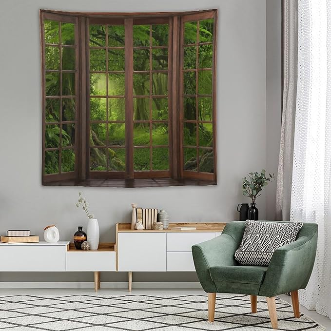 ZhiRain Misty Forest Landscape Tapestry Wall Hanging Green Tree in Jungle Forest Nature Scenery Woodland Tapestries Home Decor for Living Room Bedroom Farmhouse Apartment Dorm 60"x60"