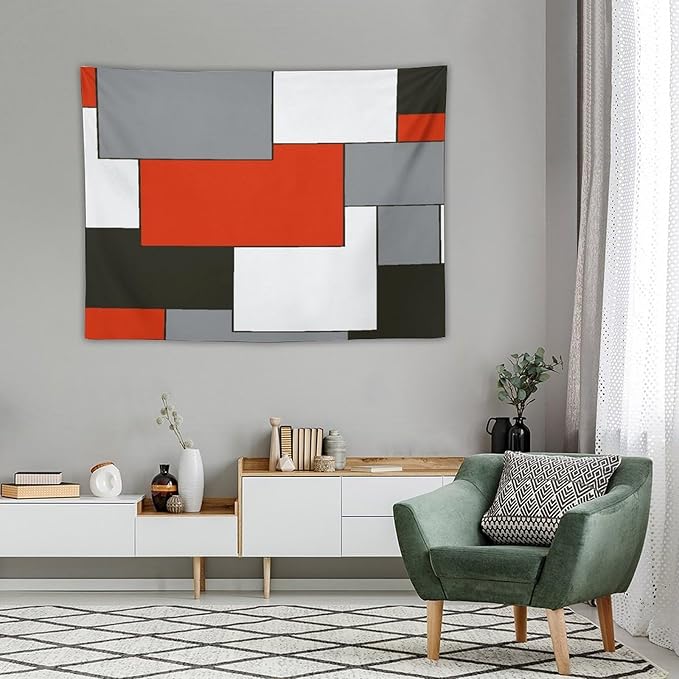 ZhiRain Red Tapestry Wall Hanging Modern Black And Gray Tapestries Home Decor for Living Room Bedroom Farmhouse Apartment Dorm 30"x40"