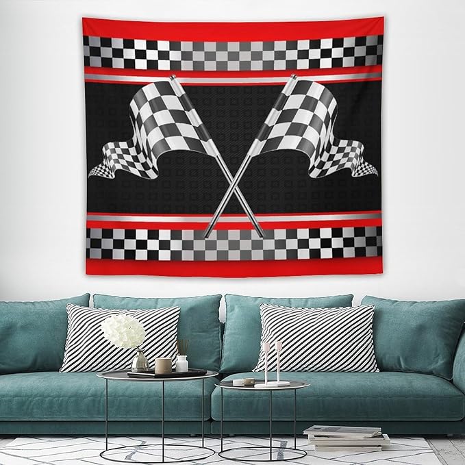 ZhiRain Race Car Flag Tapestry Wall Hanging Abstract Modern Art Racing Car Black White Checked Flag Tapestries Home Decor for Living Room Bedroom Apartment Farmhouse Dorm 50"x60"