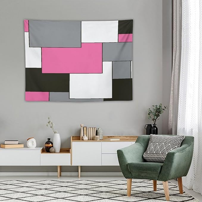 ZhiRain Modern Pink Tapestry Wall Hanging Pink And Gray Black Tapestries Home Decor for Living Room Bedroom Farmhouse Apartment Dorm 30"x40"
