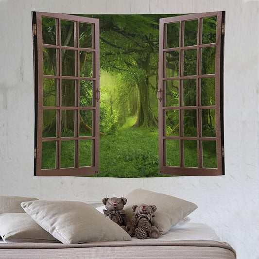 ZhiRain Forest Tapestry Wall Hanging Tropical Jungle Landscape Green Trees Foliage Woodland Nature Tapestries Home Decor for Living Room Bedroom Apartment Farmhouse Dorm 50"x60"